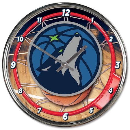 Caseys Minnesota Timberwolves Clock Round Wall Style Chrome Special Order 1094327810